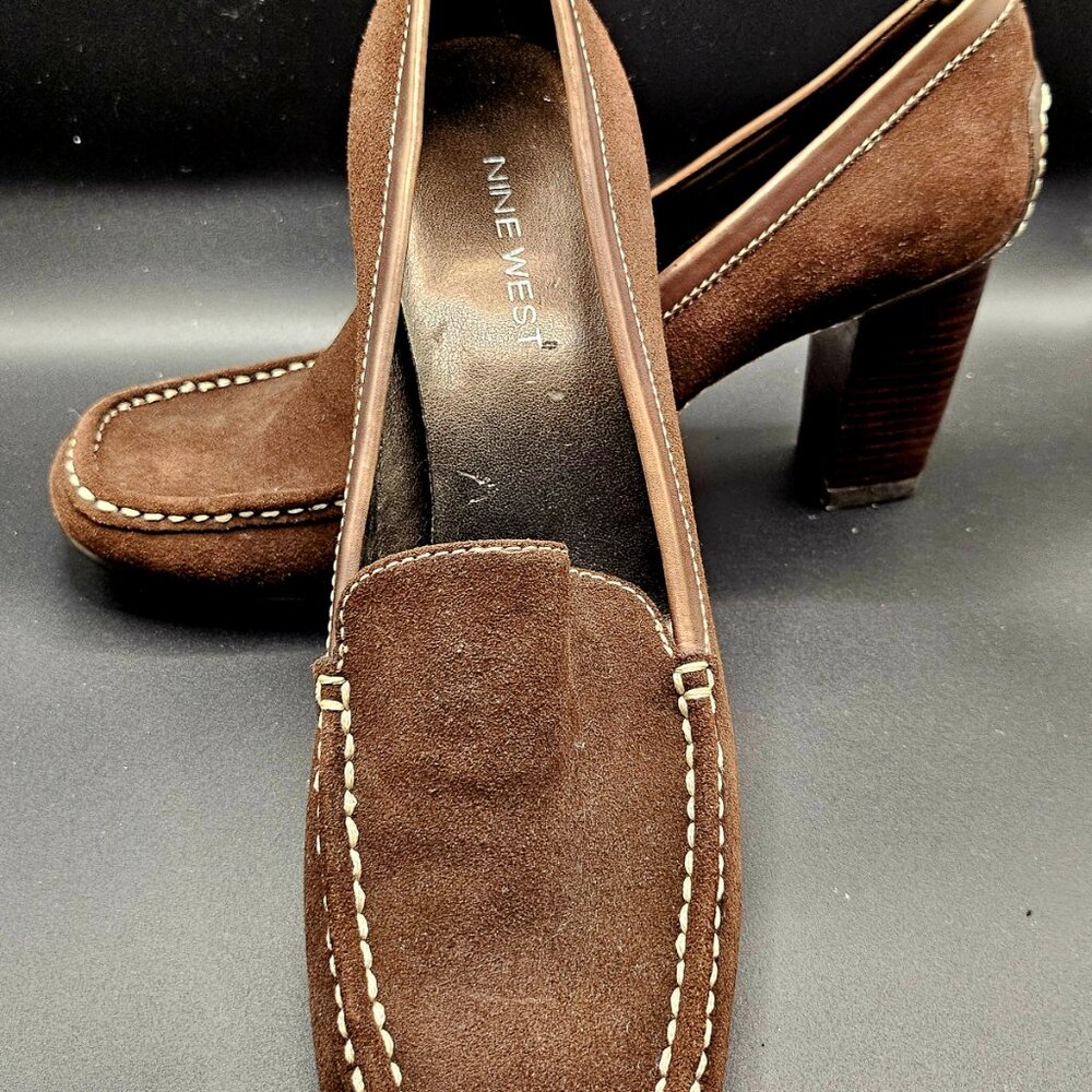 NINE WEST Classic Heeled Loafers, Size 8, Chocolate Brown, New
